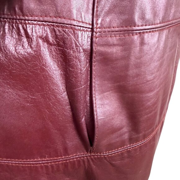 Tfc Women Maroon 100% Genuine Leather Belted Trench Coat Lined With Rayon Sz 8 - Picture 10 of 16